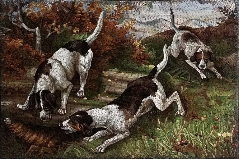 mini mosaic of hounds & fox