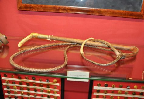 Vintage hunt whip on display at the MHHNA