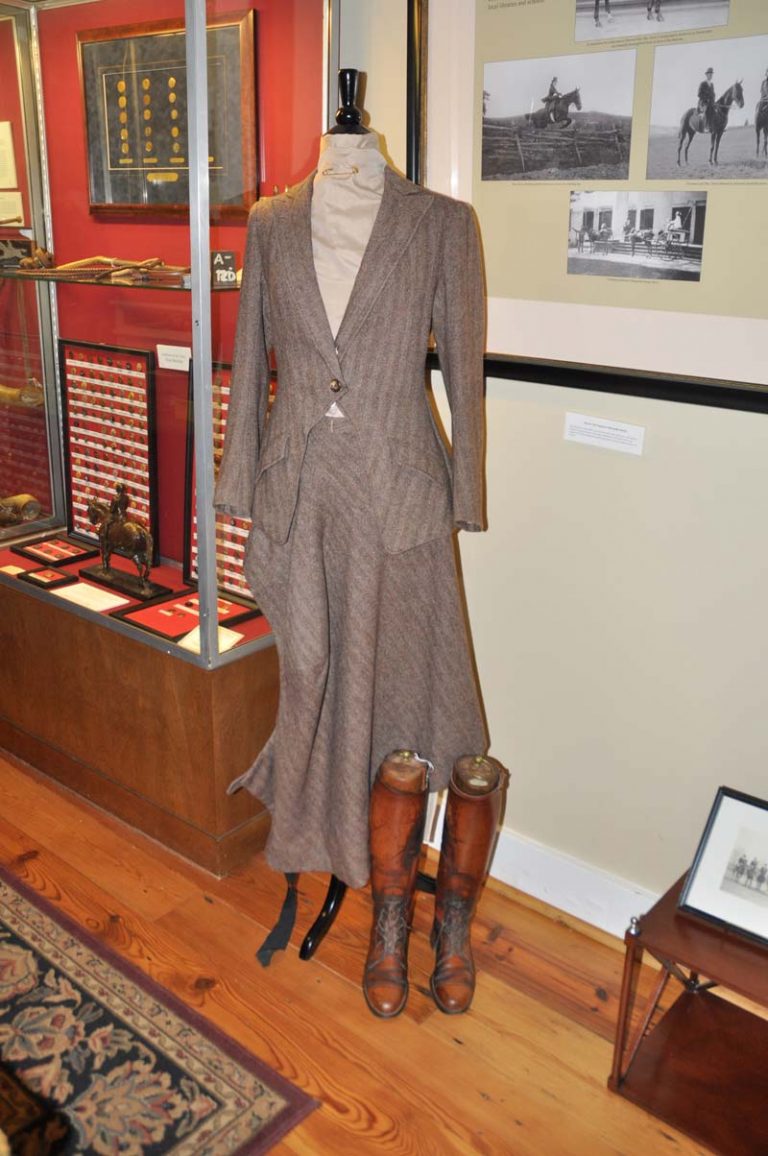 Ladies sidesaddle tweed informal habit attire on display at the MHHNA