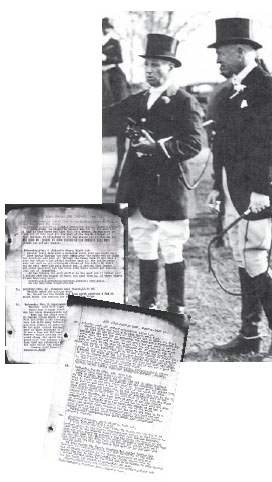 Black and white photo of two foxhunters and scanned copies of his diaries