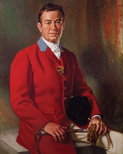 Oil painting portrait of Benjamin H Hardaway II, MFH in foxhunting attire