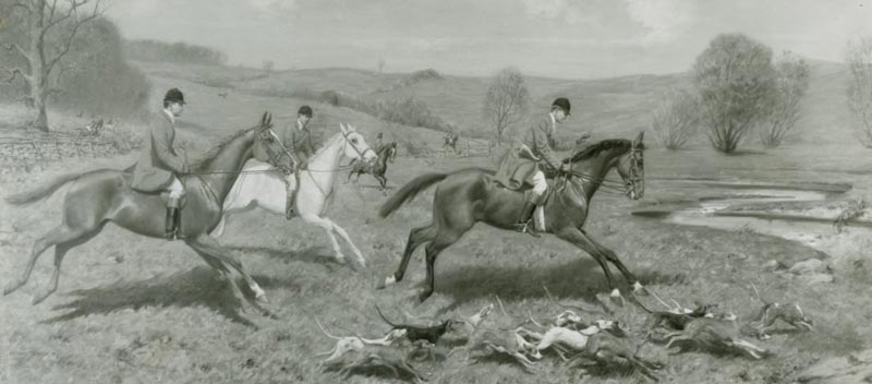 The Orange County Hunt on a Run, 1906, Oil on canvas. Location unknown. Possibly
destroyed by fire at the OCH clubhouse. Photograph of the canvas, Collection of Lida F.
Bloodgood, National Sporting Library and Museum, Middleburg, VA.