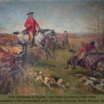 Oil painting of George Washington foxhunting, titled "First Gentleman of Virginia" by John Ward Dunsmore