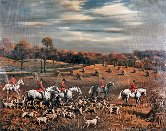 Oil painting of a foxhunting scene