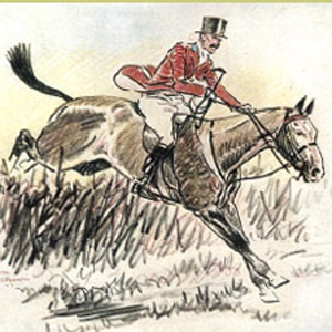 Illustration of David Rosenthal riding his horse and foxhunting