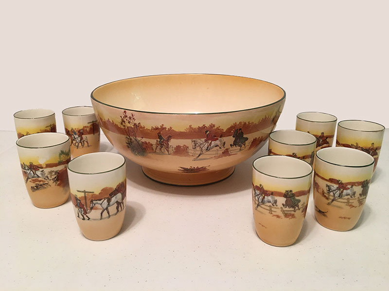 Collection of Royal Doulton Hunting Bowl and cups donated to the MHHNA by Cindy Piper