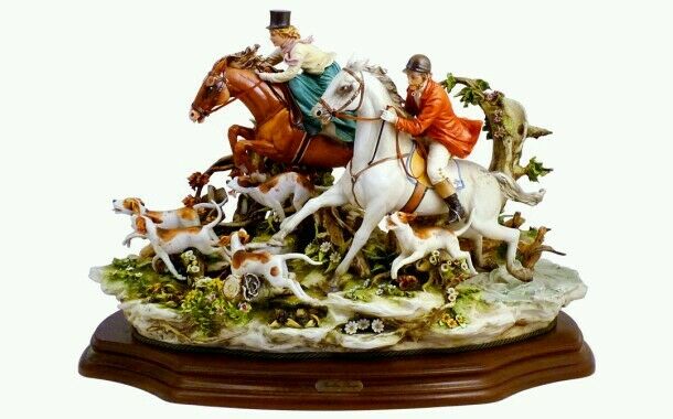 Porcelain principe of a foxhunting scene, donated by Mrs. Jill Nangeroni