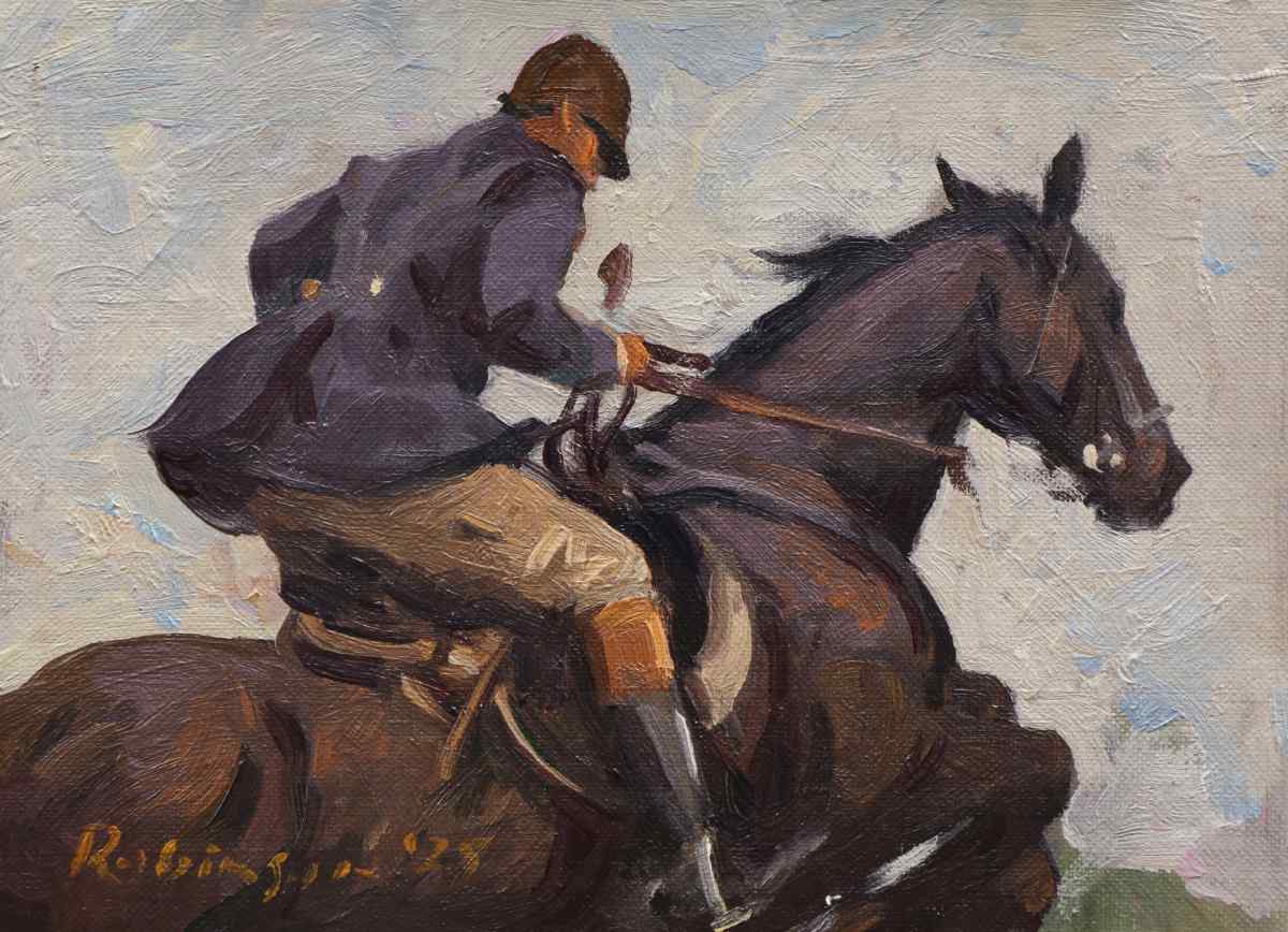 Hunt rider on jumping horse