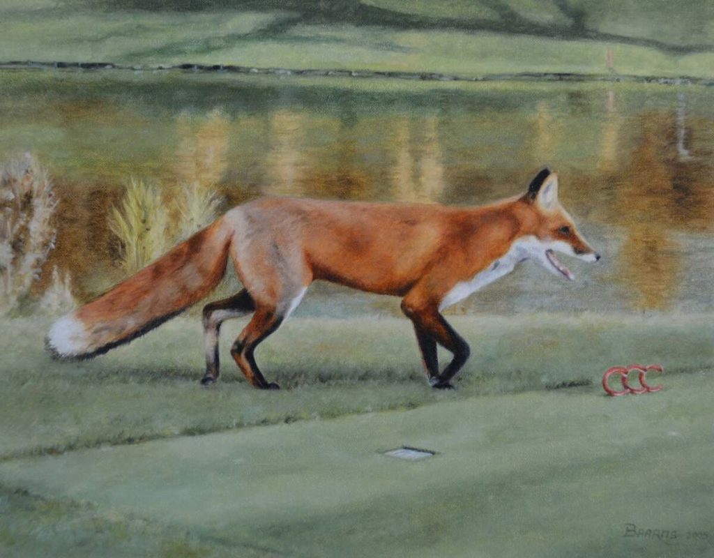 Painting of fox walking.
