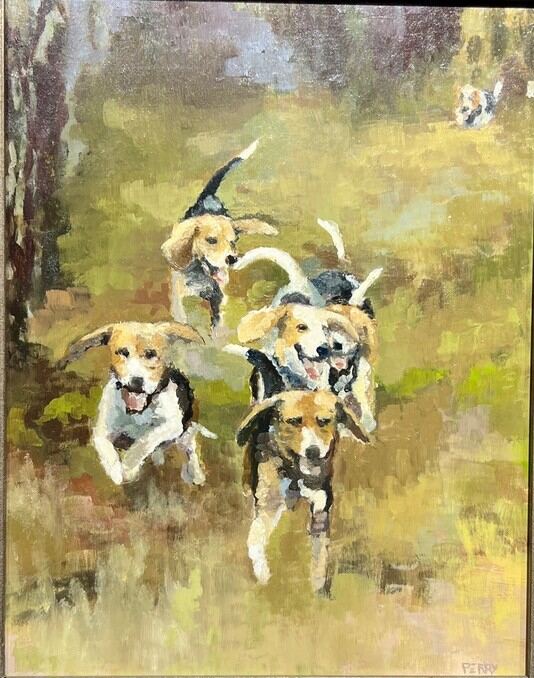 Hounds running on grass