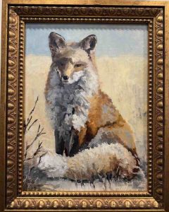 Fox sitting at the shore.