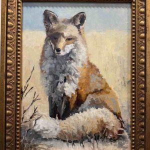 Fox sitting at the shore.